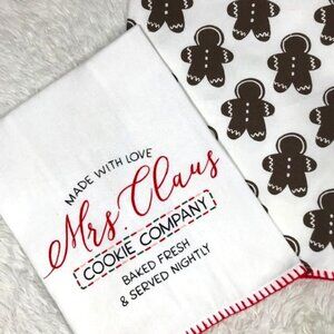 Set of 2 Vintage Mrs. Claus Cookie Company + Gingerbread Men 100% Cotton Towels